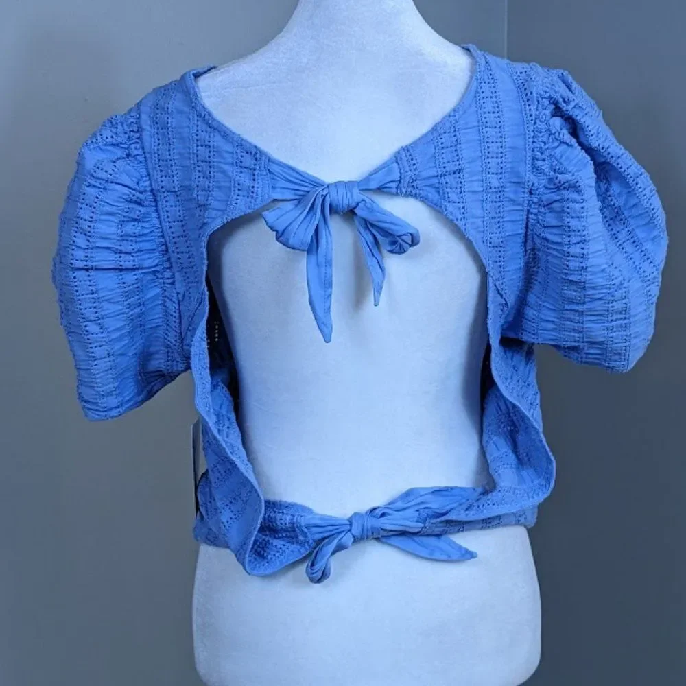 NWT Free People Puff Sleeve Top Star Struck Open Back Cottage Milkmaid Prairie